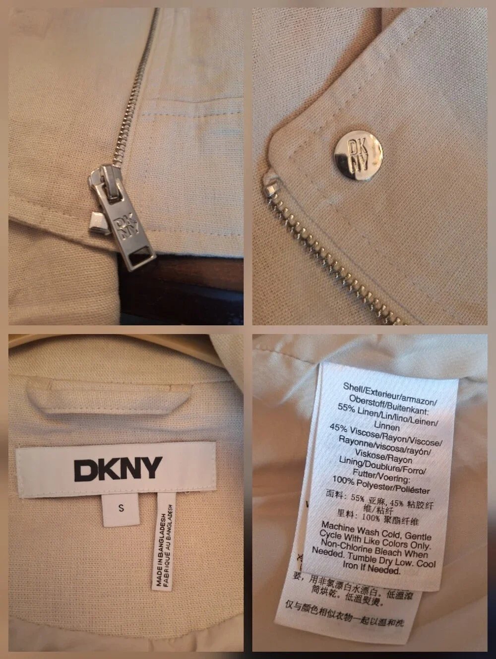 NWT DKNY Linen Women's Cream Moto Jacket Sz S